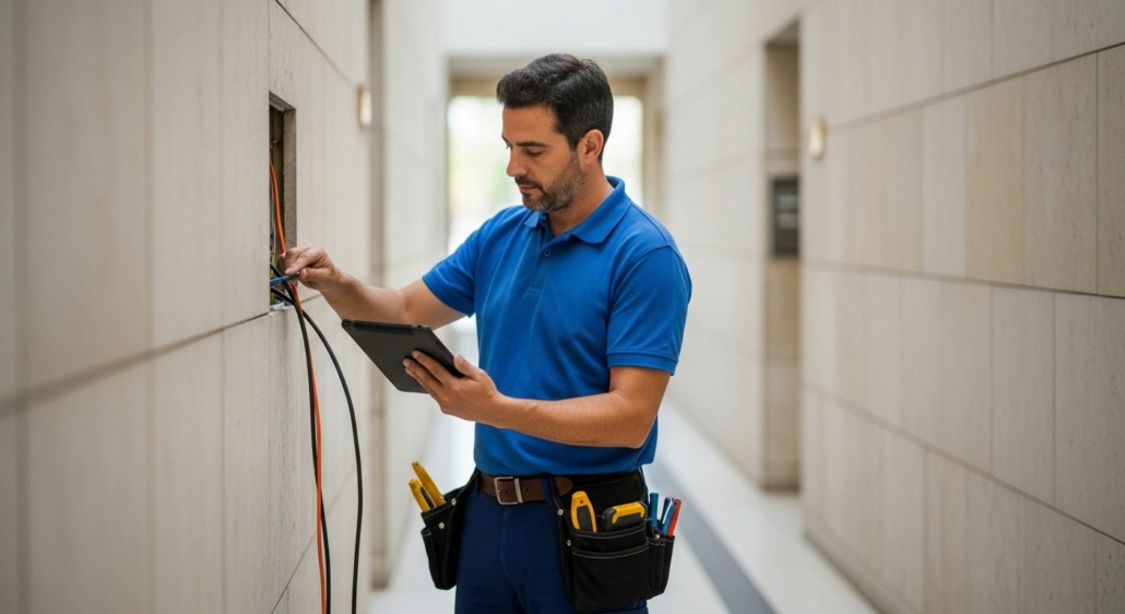 Comparativa Software SAT - Persona de servicio técnico trabajando con una tablet en la mano